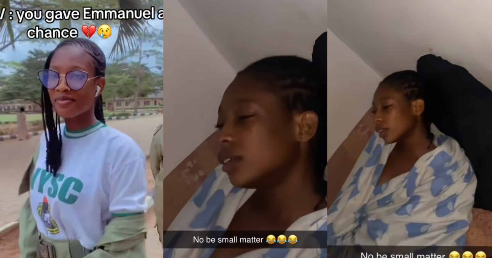 Corper breaks down in tears as boyfriend breaks up with her