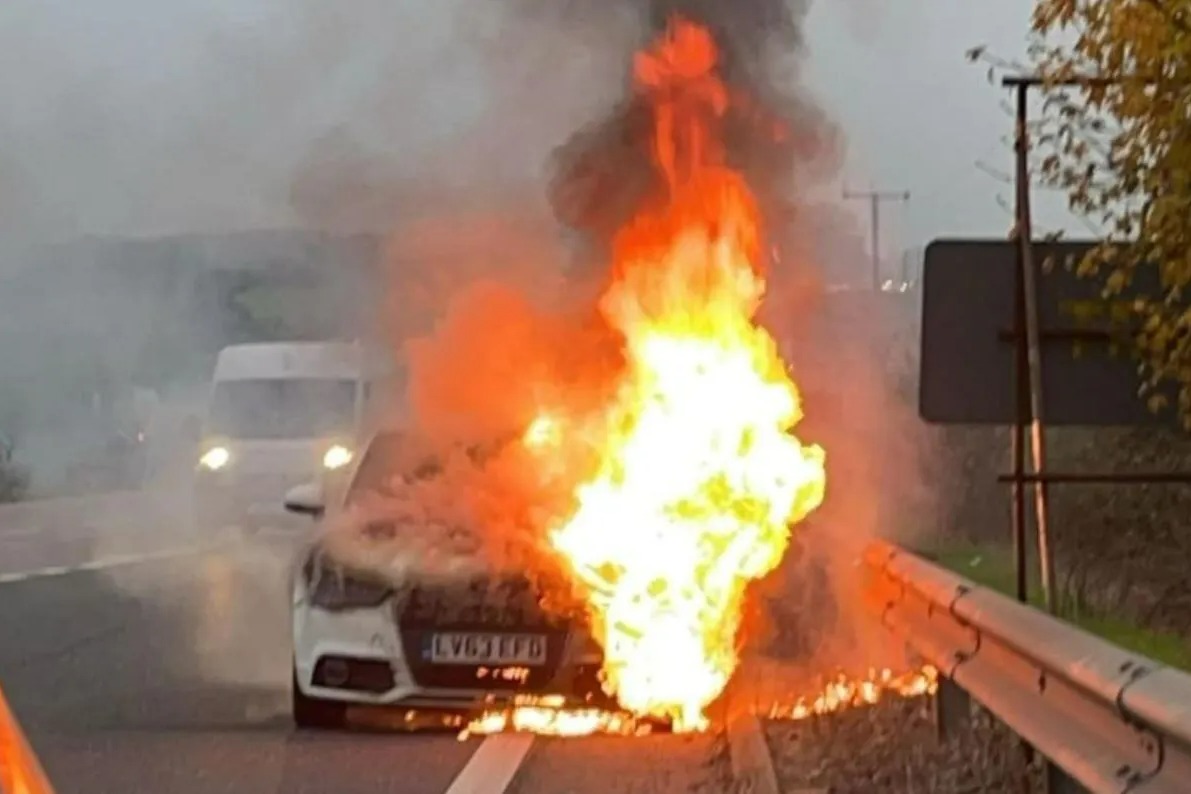 Horror as driver, 21, comes seconds from death as car EXPLODES in huge fireball after noticing smoke coming from bonnet