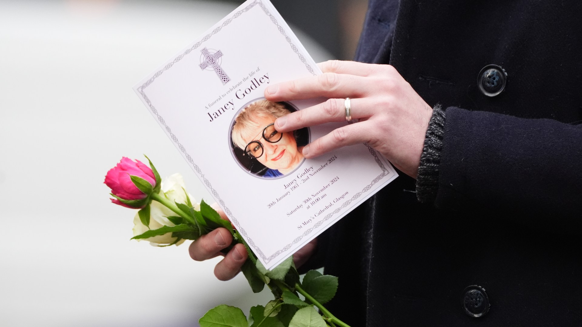 Hundreds of mourners in rainbow colours gather to pay final respects to comedian Janey Godley