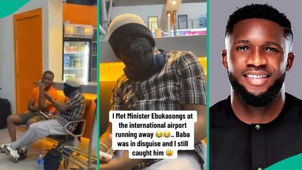 Lady Catches Popular Singer Ebuka Songs Disguising at Airport with Mask, Approaches Him in Video