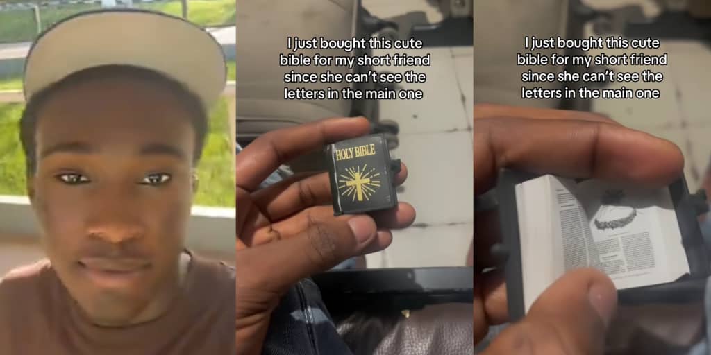 Man flaunts cute mini Bible he bought for short friend with difficulty in reading large texts