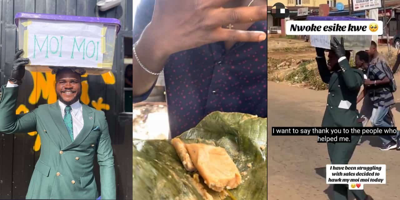 Moi moi seller dons suit to hawk on Ilorin streets amid low sales