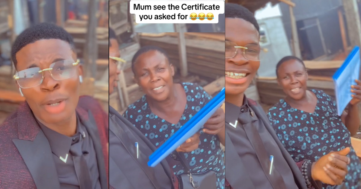 "Mum take your certificate, I wan go learn yah00" – Fresh graduate tells his mother after completing school (VIDEO)