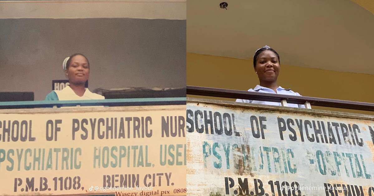 Nurse recreates mother's 20-year-old photo in the same spot at the same hospital (IMAGES)