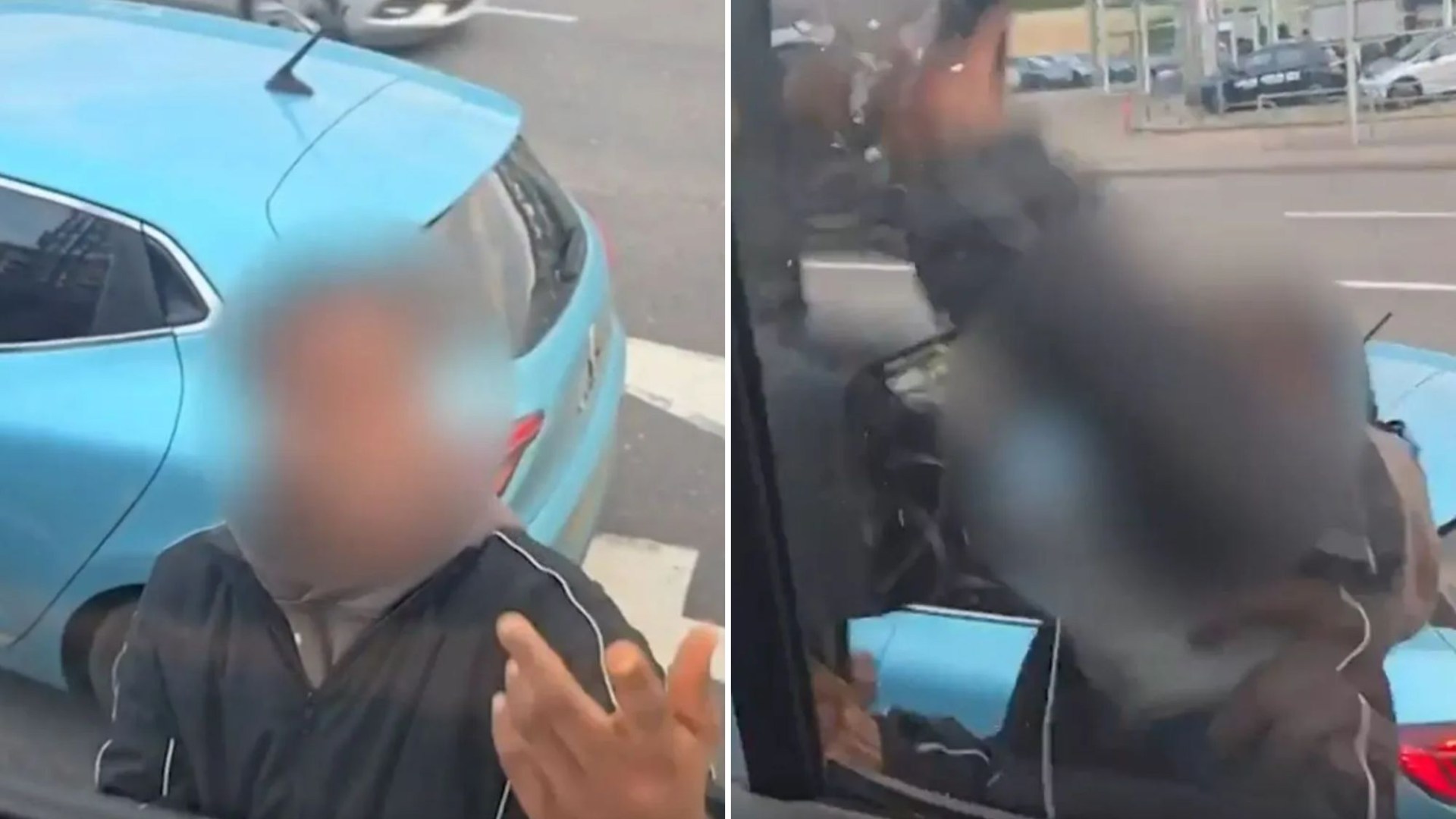 Shocking moment Mercedes driver PUNCHES truck’s wing mirror & shouts ‘open the door’ in ‘road rage’ fury