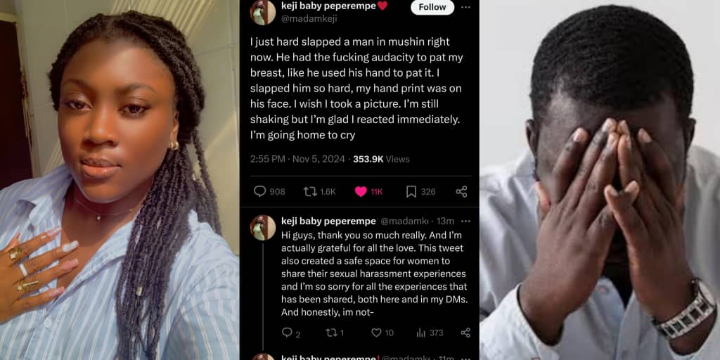 Woman reacts fiercely after man touches her breast in public in Mushin