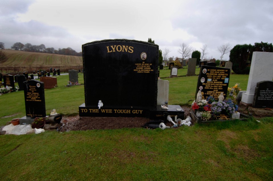 Gary Lyons' grave stone was replaced after it had been pulled down by rivals.