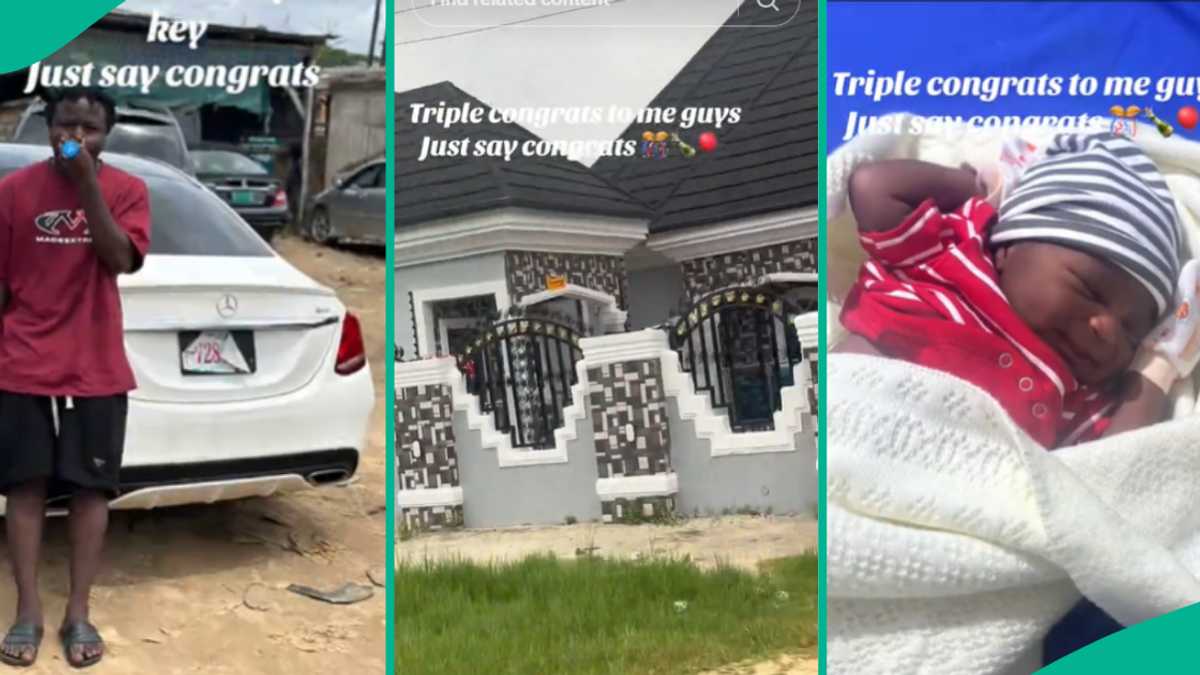 Man Celebrates as he Gets Benz, Builds House, his Wife Wives Birth: "This is How I Want it God"