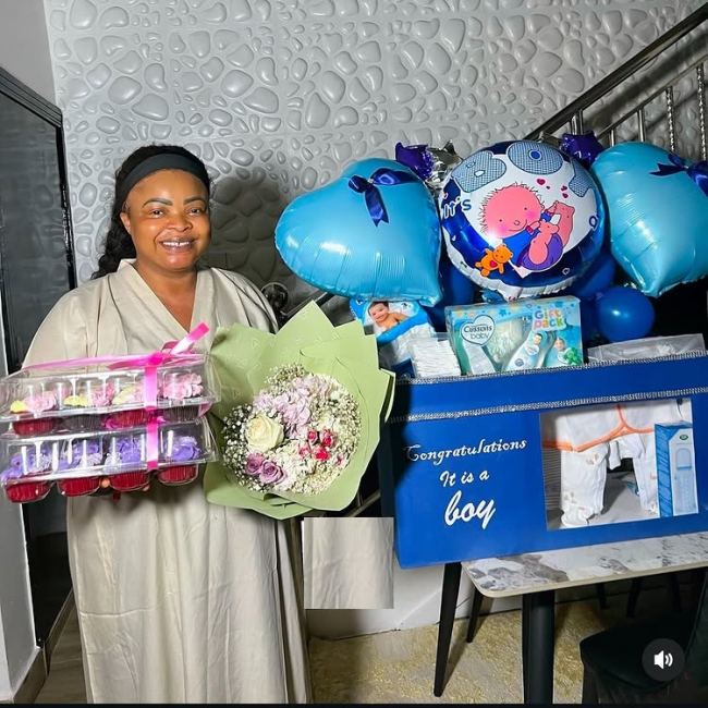 Dayo Amusa receives surprise gift following birth of her son