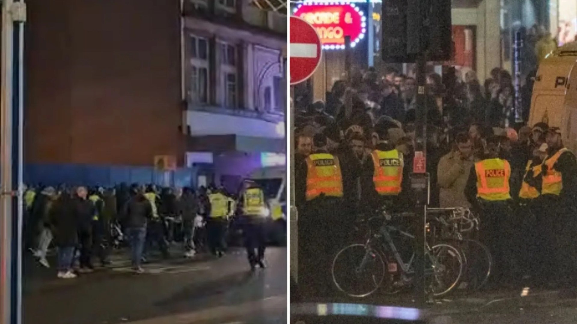 Moment Tottenham fans sing 'Scotland get battered' and taunt local fans as they get police escort to Rangers Euro clash