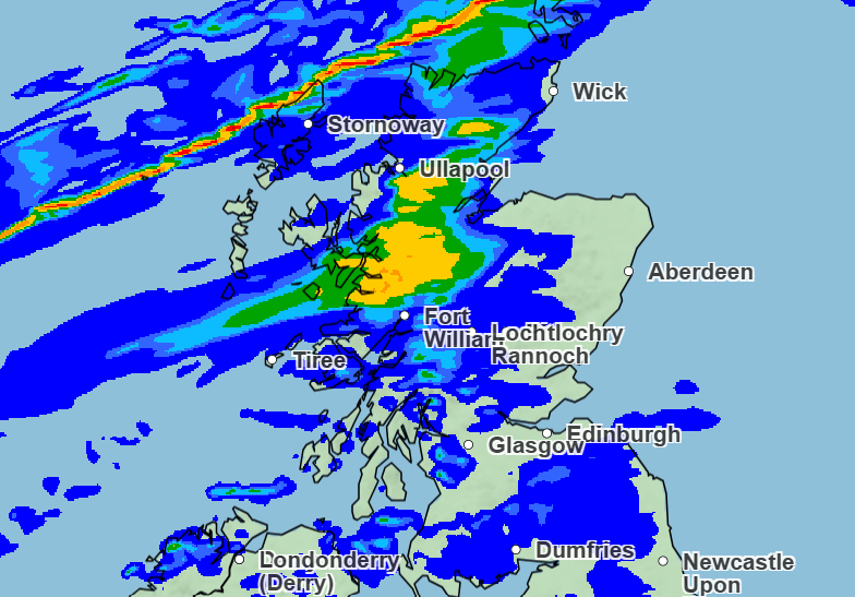 The yellow ‘be aware’ warnings affect the north west of the country