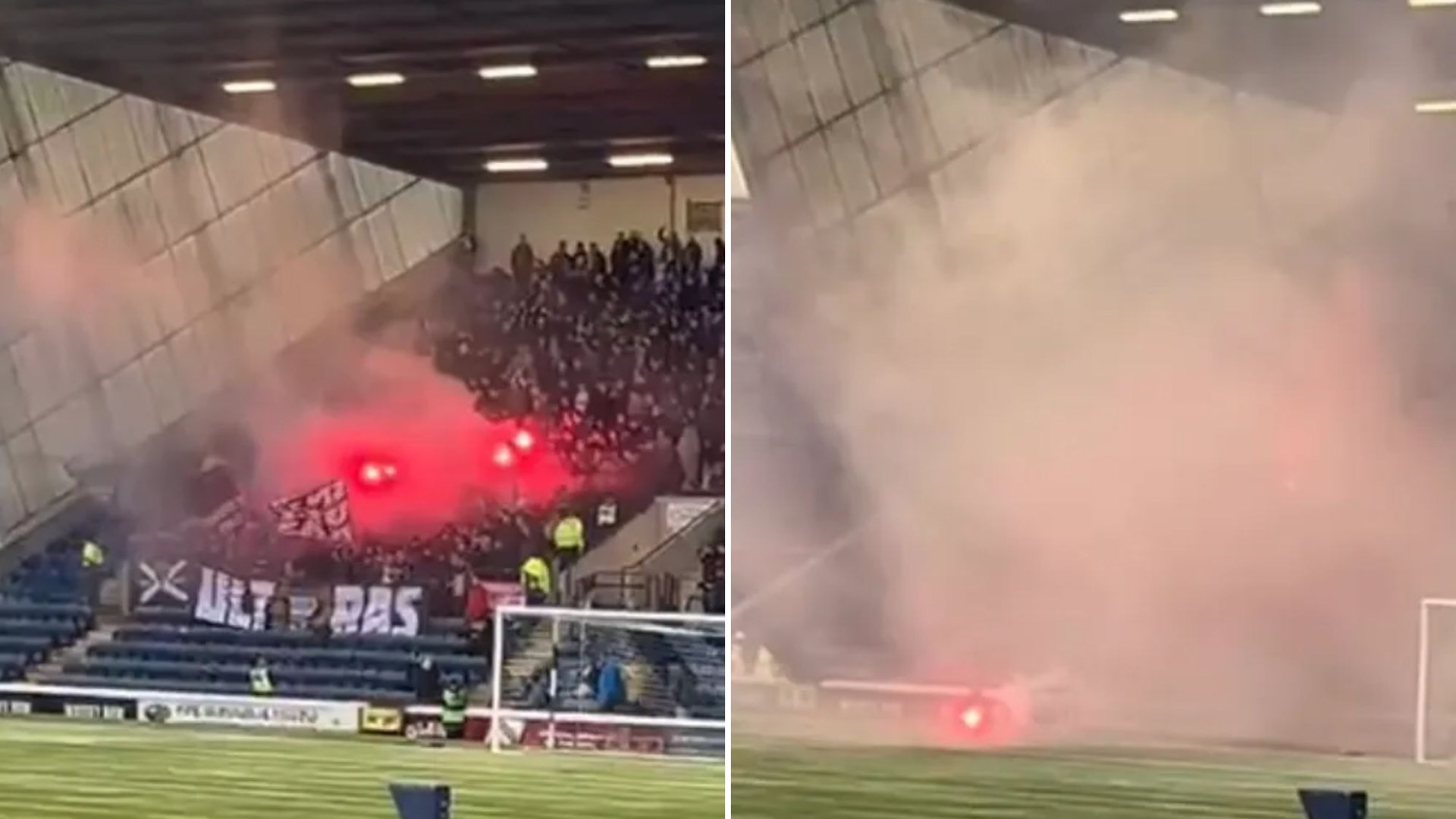 Shock moment Dunfermline fans light flares and throw them onto pitch ahead of powderkeg derby clash against Raith Rovers