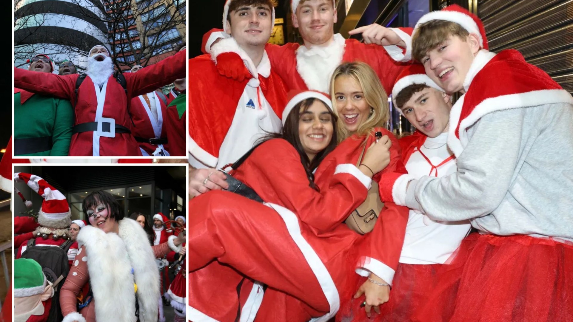 Revellers brave the cold wearing Santa and elf costumes as they hit the streets to party and celebrate Christmas