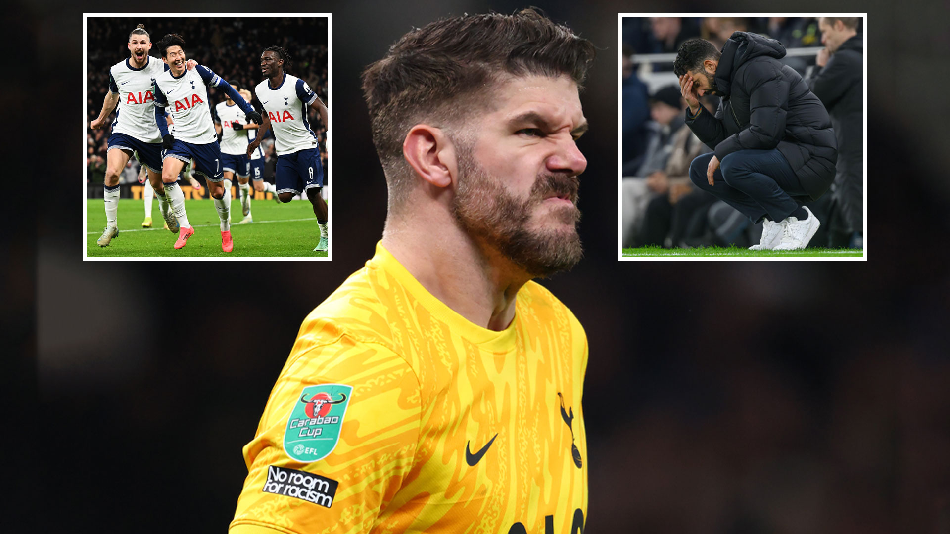 Tottenham 4 Man Utd 3: Spurs limp into Carabao Cup semi-final after Son scores from corner and Forster howlers