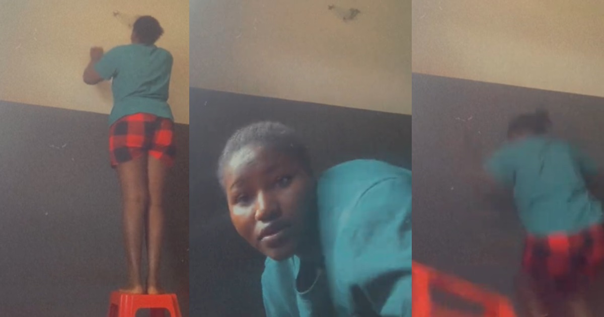 Woman tr!ps as she attempts to change a light bulb for social media content (WATCH) 