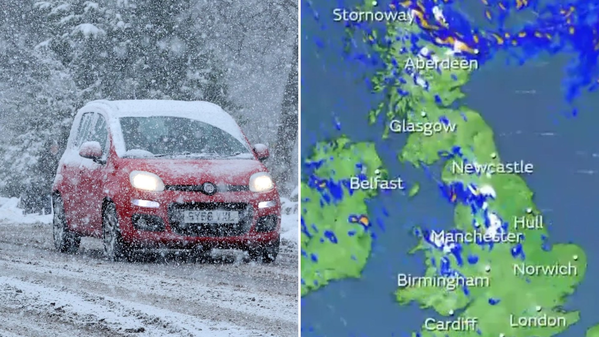 Map reveals where SNOW will hit this weekend as Met Office warnings for 'severe' 80mph gales cover huge swathe of UK