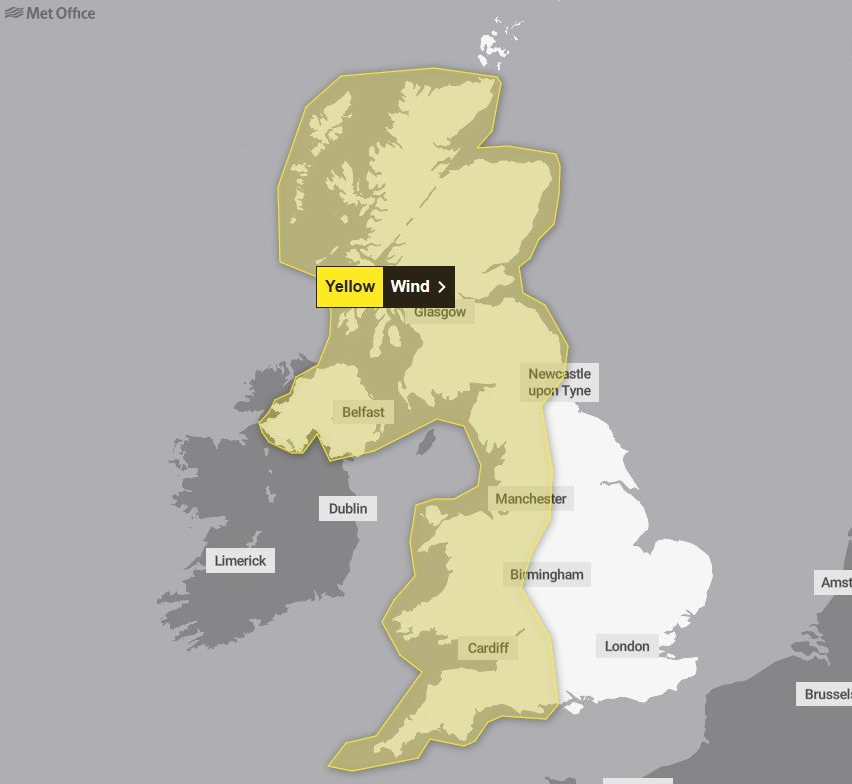 A wind warning is in place until Sunday evening