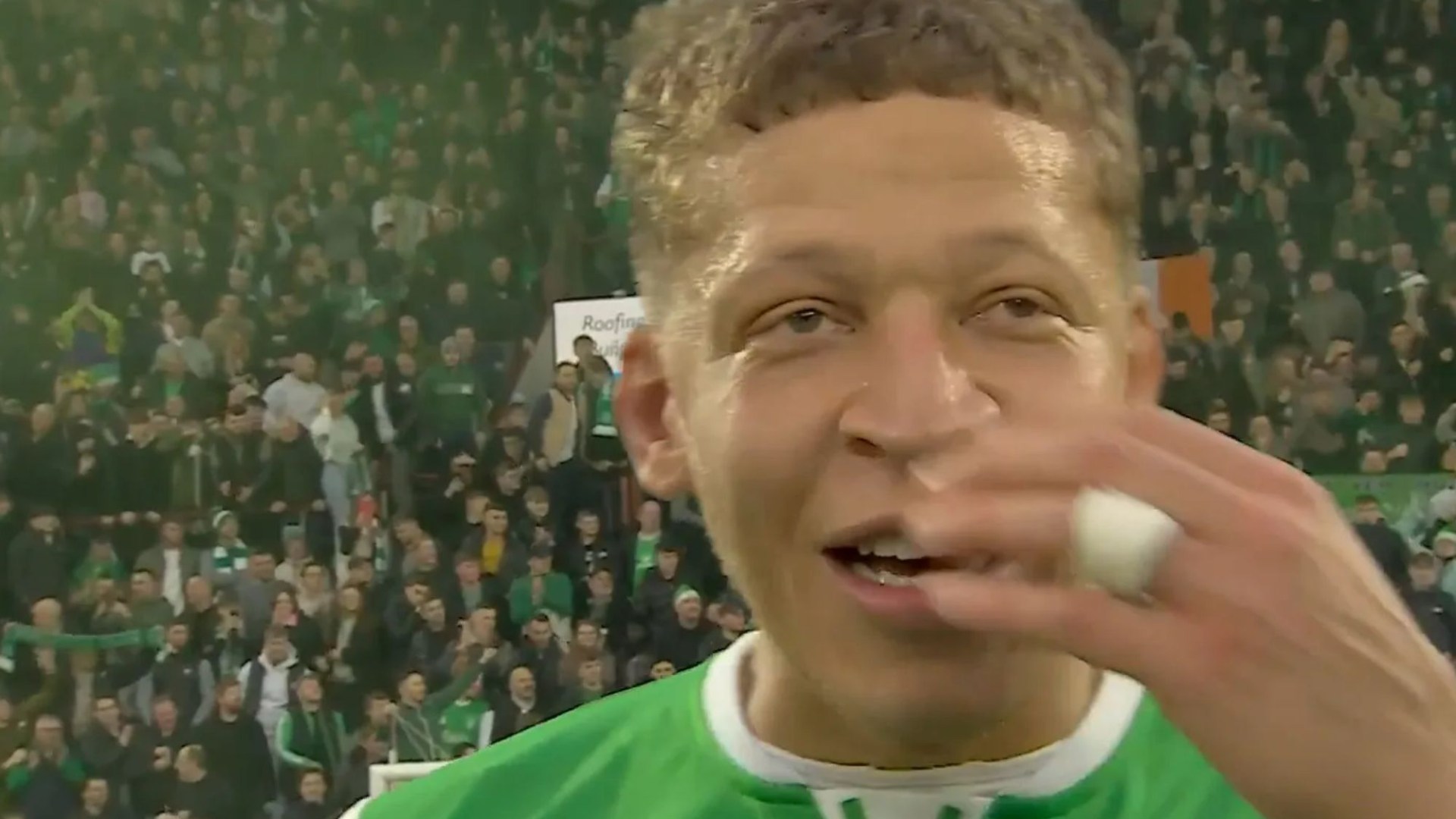 'Whoops' - Hibs star's foul-mouthed reaction to Edinburgh derby winner caught live on TV