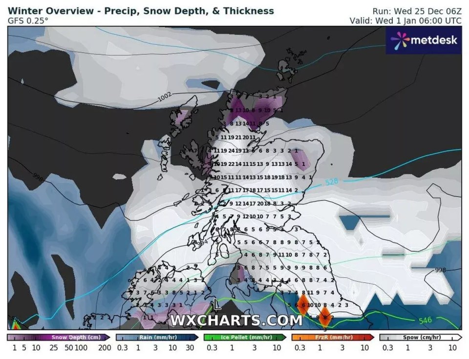 The latest forecast shows over 20cm of snow is expected in many areas of the Highlands, with widespread snow to hit across Scotland in the coming days