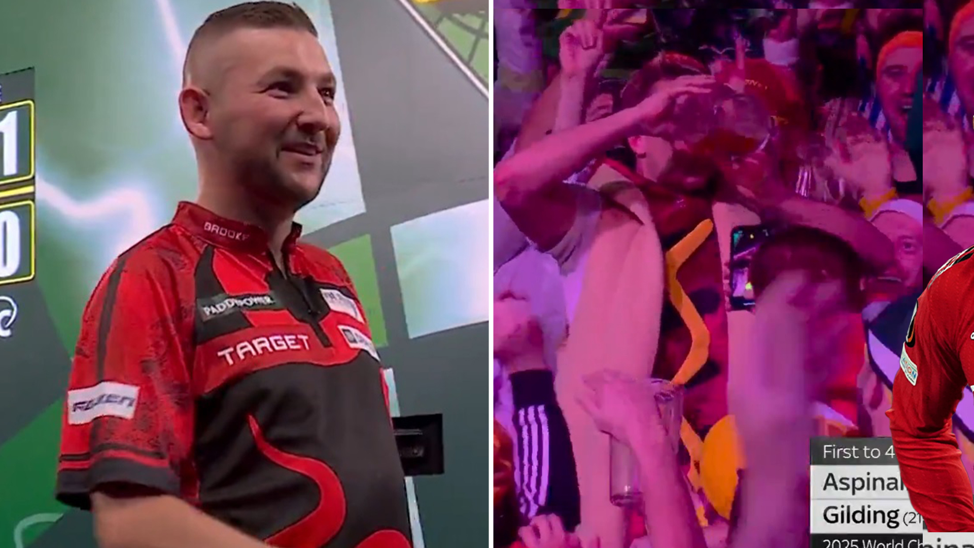 Moment World Darts Championship clash is stopped as fan in hot dog costume downs whole jug of beer