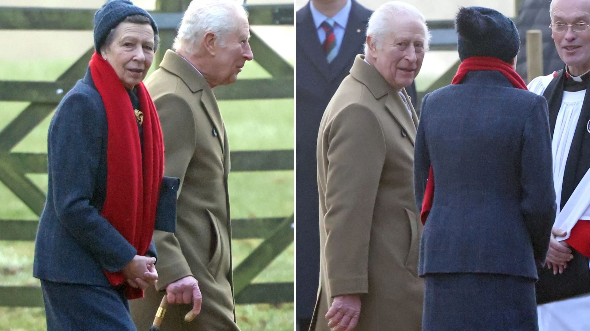 King Charles braves the chill with Princess Anne as pair wrap up warm & greet well-wishers at Sandringham church service