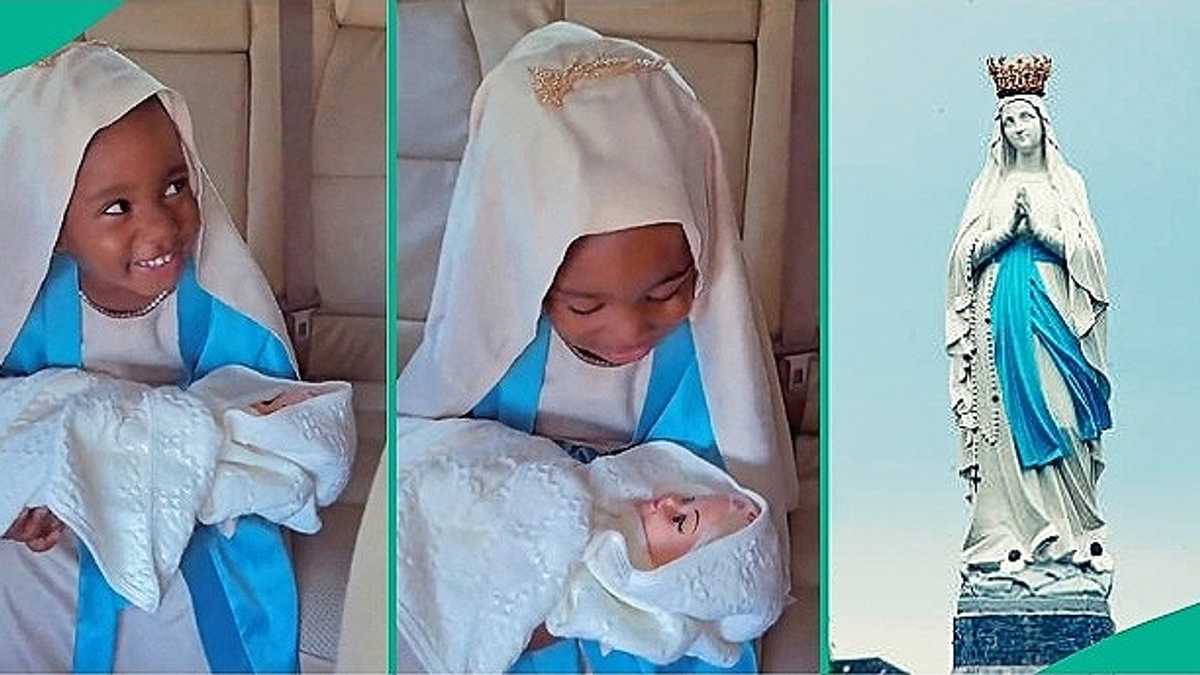 Cute Little Girl Dresses Like Mary Mother of Jesus, Carries Doll Baby in Video, People React