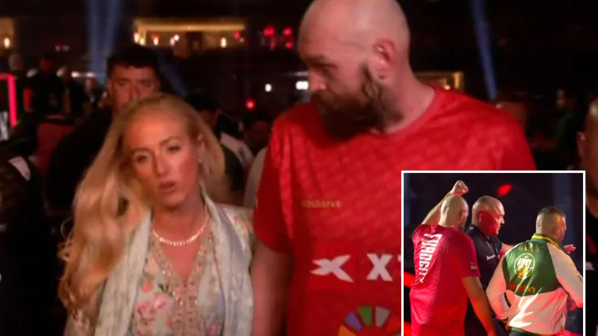 Devastated Tyson Fury consoled by wife Paris as he storms out of ring raging with Oleksandr Usyk defeat