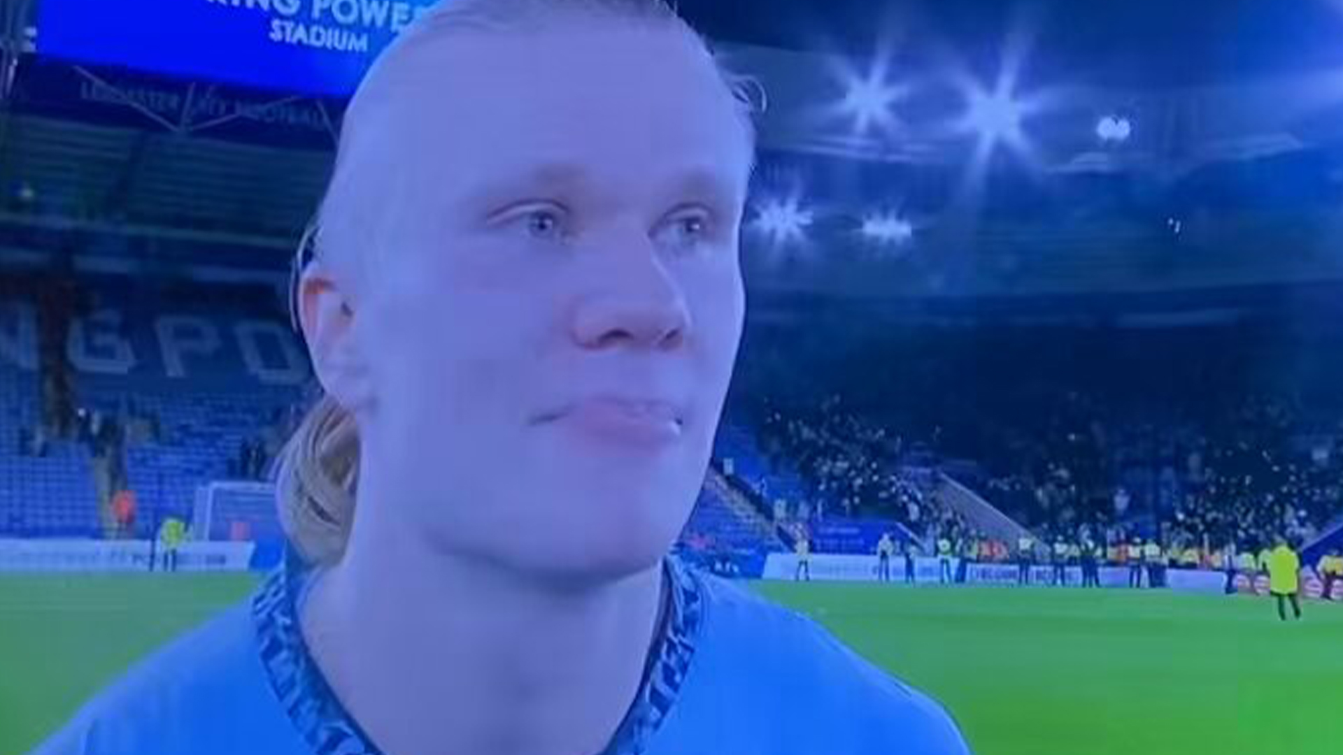 Erling Haaland swears in live TV interview after Man City win as Sky Sports reporter laughs nervously