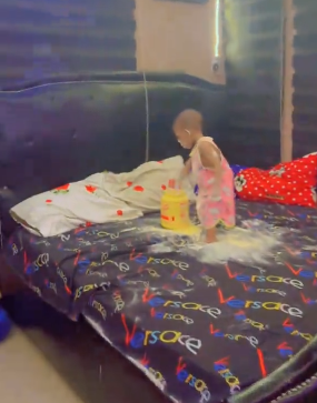 Mother horrified as son scatters custard over her bed, eats from container 