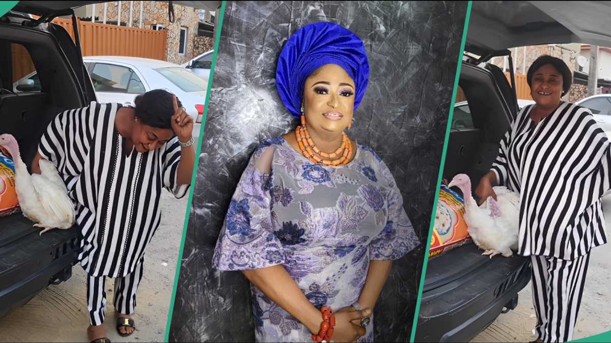 Ronke Oshodi Dances in Excitement As She Receives Bag of Rice, Turkey and More for Christmas