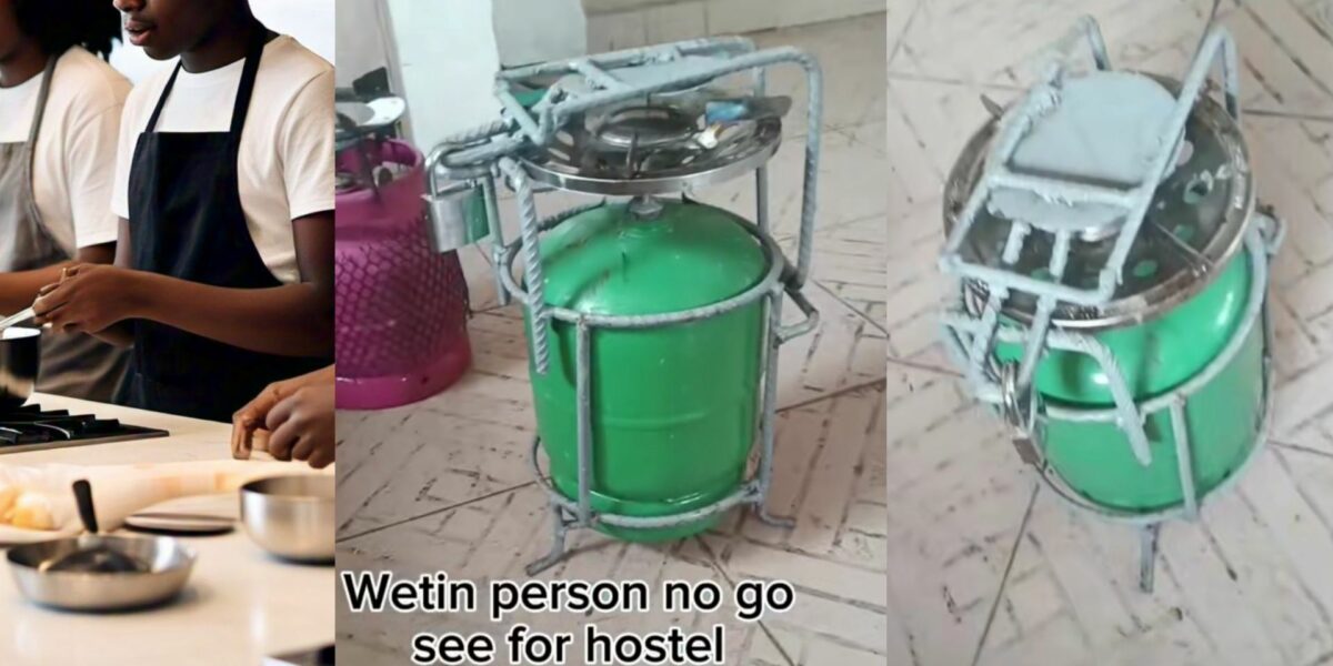 Student takes serious measures to secure gas cylinder as he returns to hostel