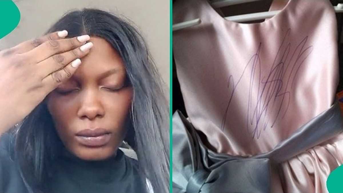 Tailor Cries Out for Help after Her Baby Used Pen to Design Customer's Dress, Video Goes Viral