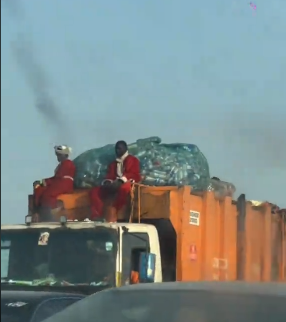 Tongue wag as 'Santa' is spotted sitting on garbage truck in Lagos