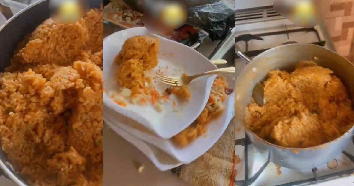 "Christmas jollof rice went wr0ng at in-laws place" – Woman shows off large quantity of leftover after Christmas meal turned soggy (WATCH)