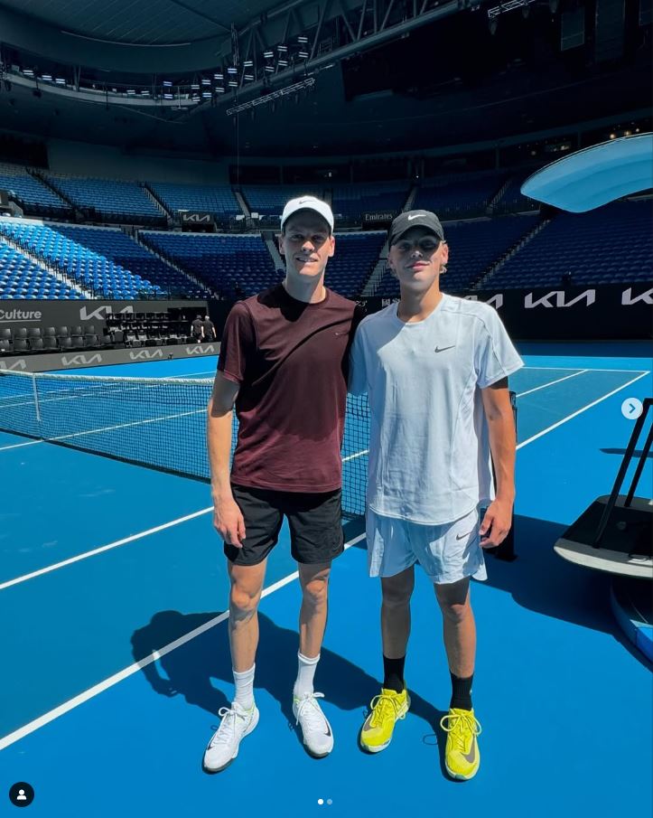 Hewitt, son of Lleyton, practised with Jannik Sinner in Australia