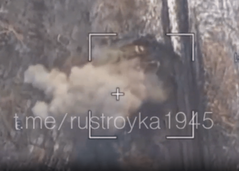 Video appears to show a drone strike on what Russian war bloggers claim was a Brit Challenger 2 tank inside Kursk