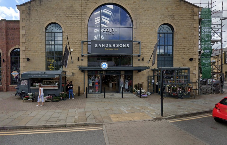 Sanderson's boutique store entrance with Costa Coffee visible.