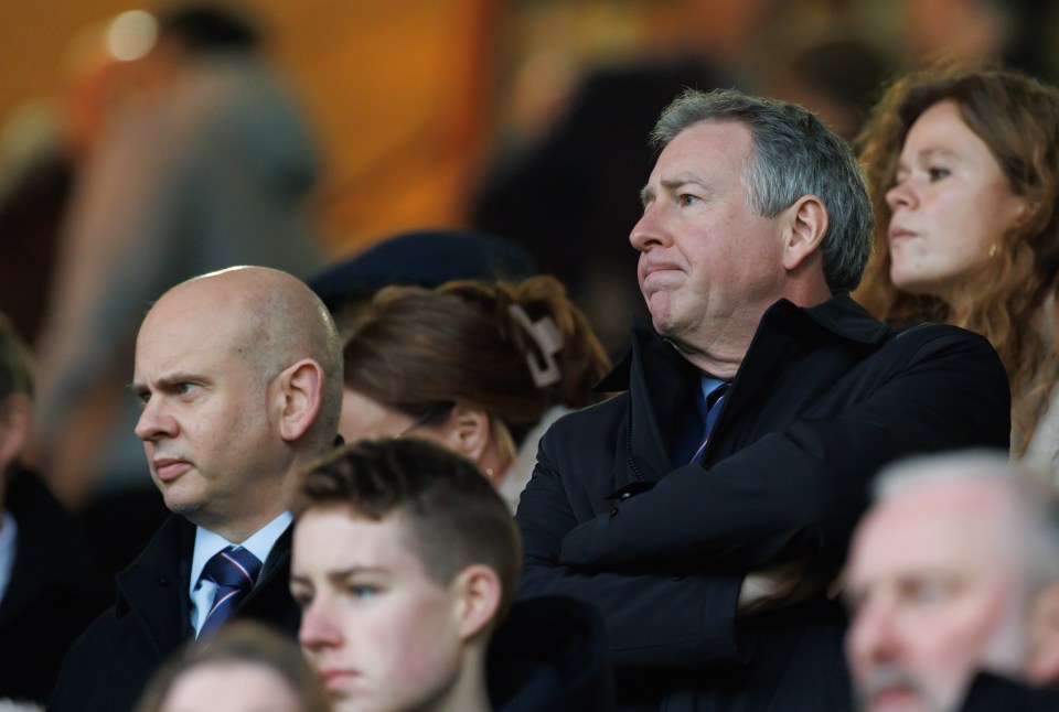 Rangers CEO Patrick Stewart and chairman Fraser Thornton at a Motherwell v Rangers game.