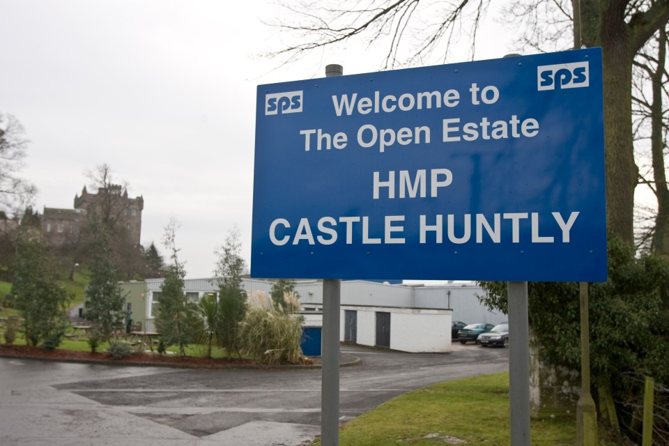 Sign welcoming visitors to the open estate of HMP Castle Huntly.