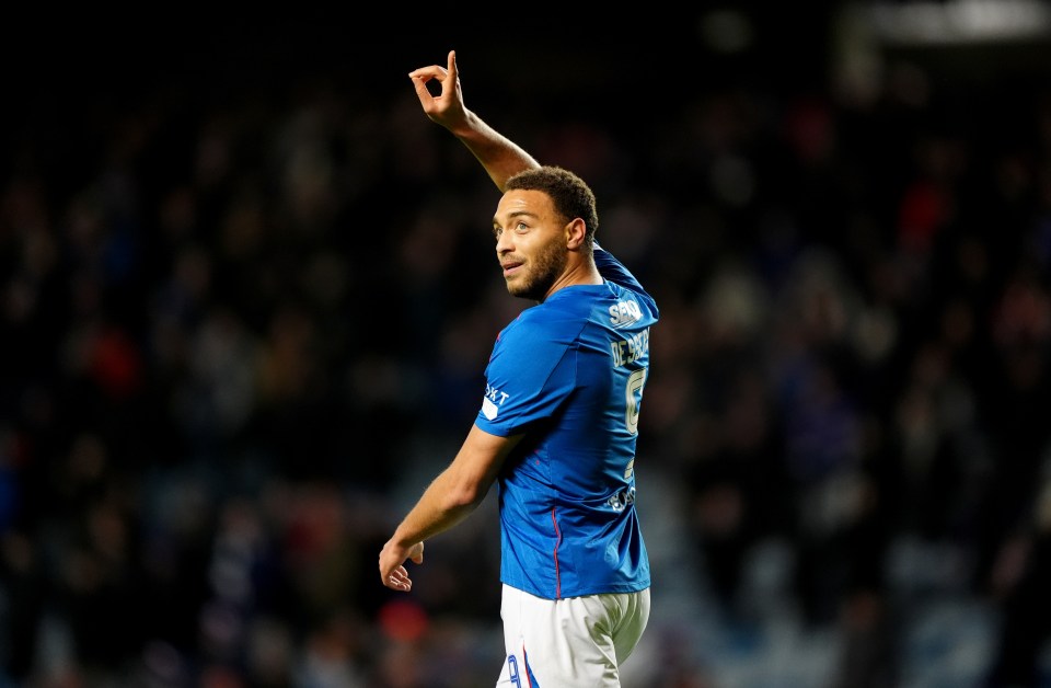 Cyriel Dessers celebrating a goal.