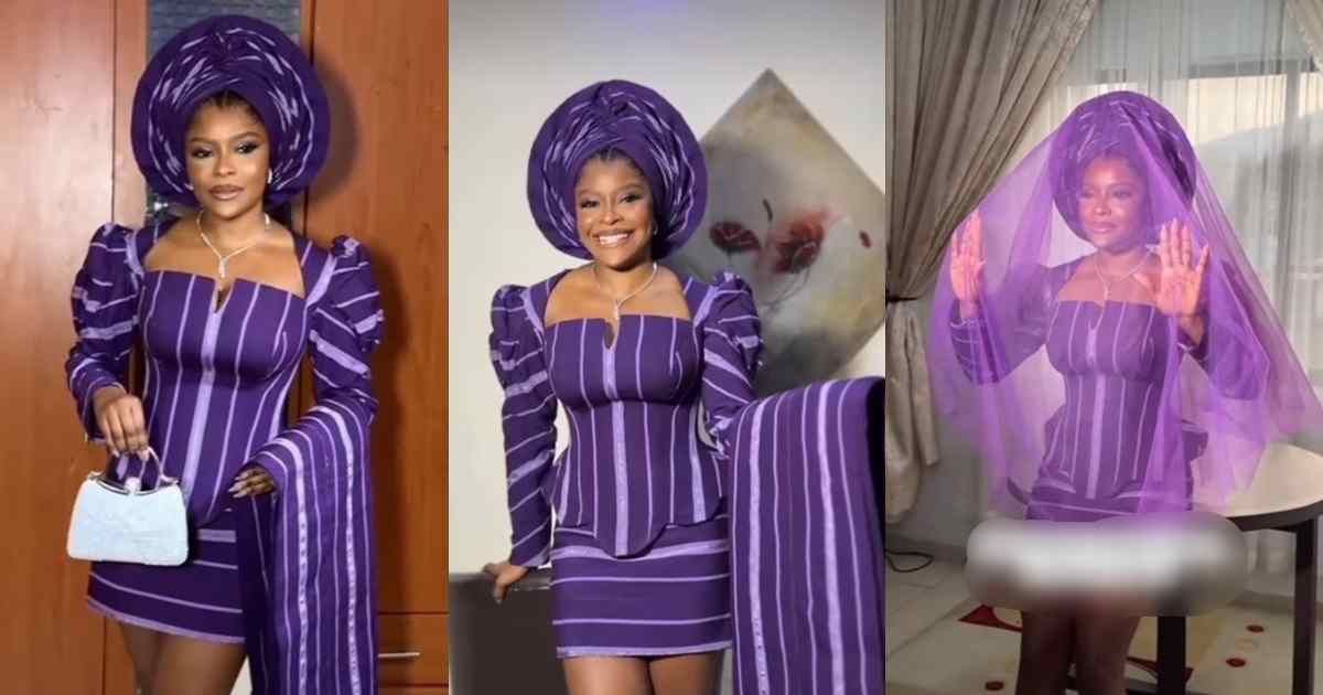 "The Unconventional Bride" – Traditional Wedding Attire Gets a Modern Twist as Nigerian Bride Wears Aso-Oke Blouse and Mini Skirt (WATCH)