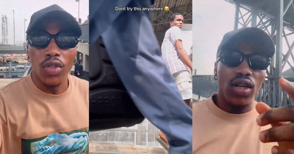 "Don't try this anywhere" – Man W@rns Others After Almost L0sing Phone to Th!ef on Lagos Bridge (WATCH)