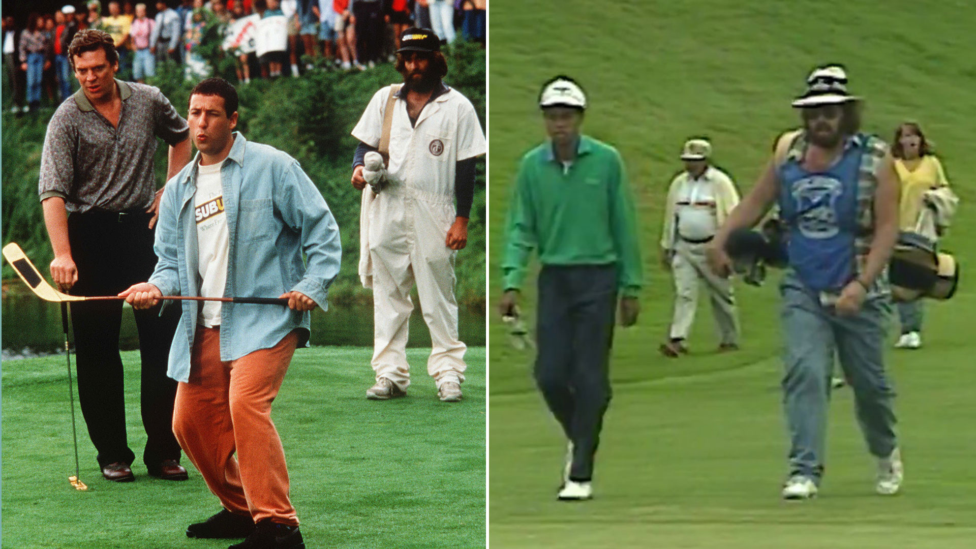 Footage of Tiger Woods playing junior amateur tournament goes viral with fans convinced he used Happy Gilmore's caddie