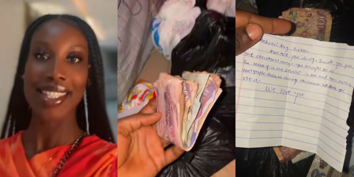 Lady gets emotional as she sees cash gift little sister included in foodstuffs her mom sent