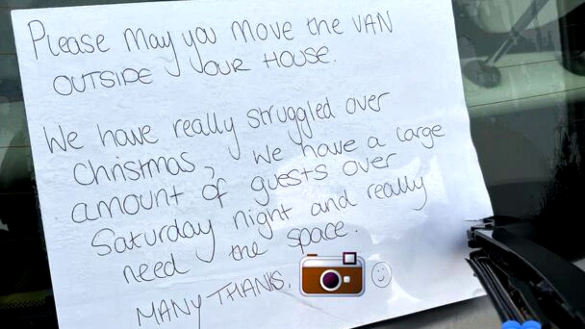 Man fumes at passive aggressive note neighbour left on his legally parked van - but who’s in the right?